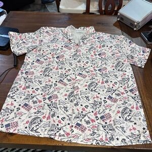 Columbia‎ PFG Patriotic Fishing Shirt XL White Fish & USA Print Button Front
